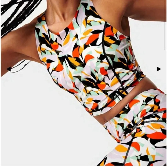 Anthropologie Sweaty Betty Power High Neck Bra Tank Top in Green Frond Print XS - Picture 2 of 10